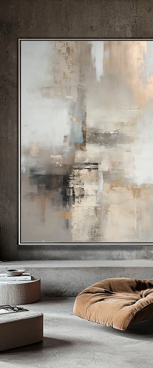 Abstract Gold and Beige Hazy City by Indie Ru