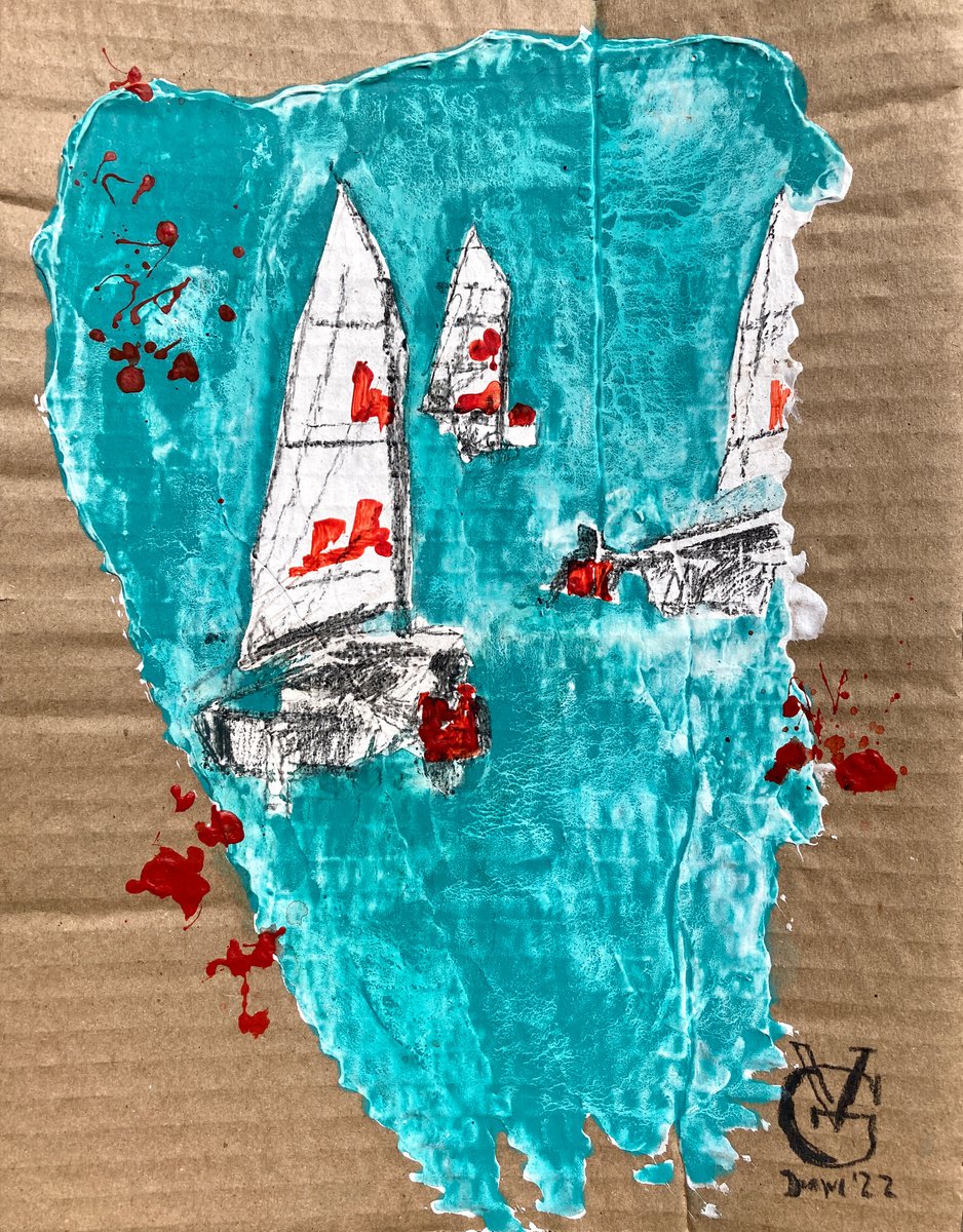 Abstract Landscape Painting By Valeria Golovenkina, 9 X 12", Sails 1, Original Artwork