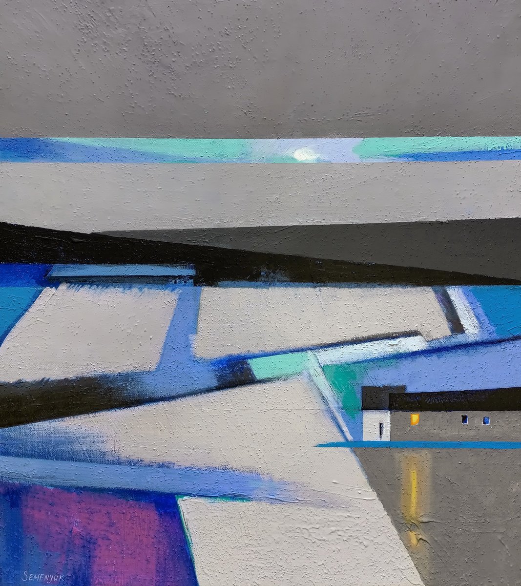 Abstract Landscape Acrylic Painting By Evgen Semenyuk, 18 X 20, Winter Abstract Landscape, Original Artwork