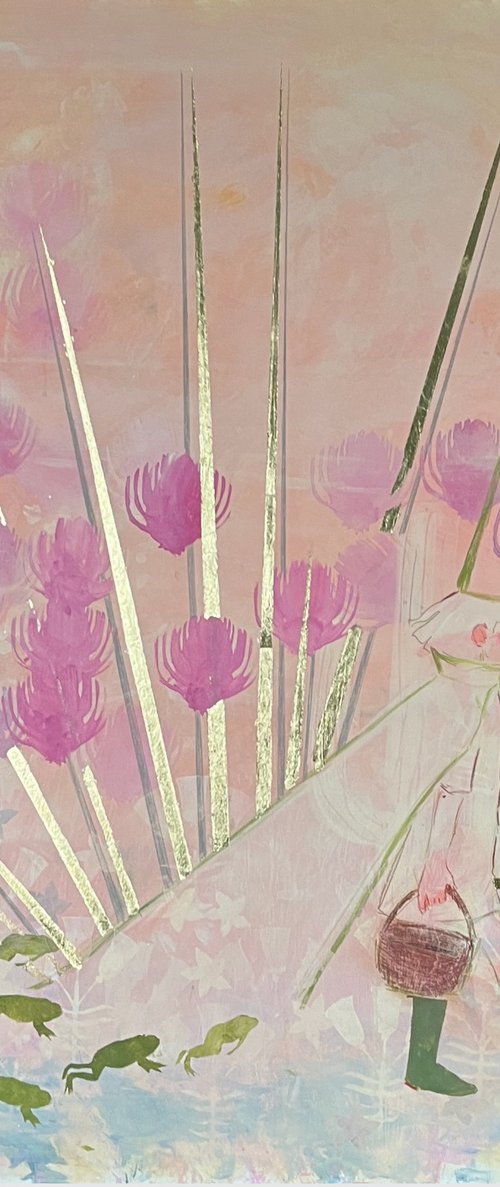 The Frog Shepherd 115x115cm. Acrylic, gold by Liona de Liv