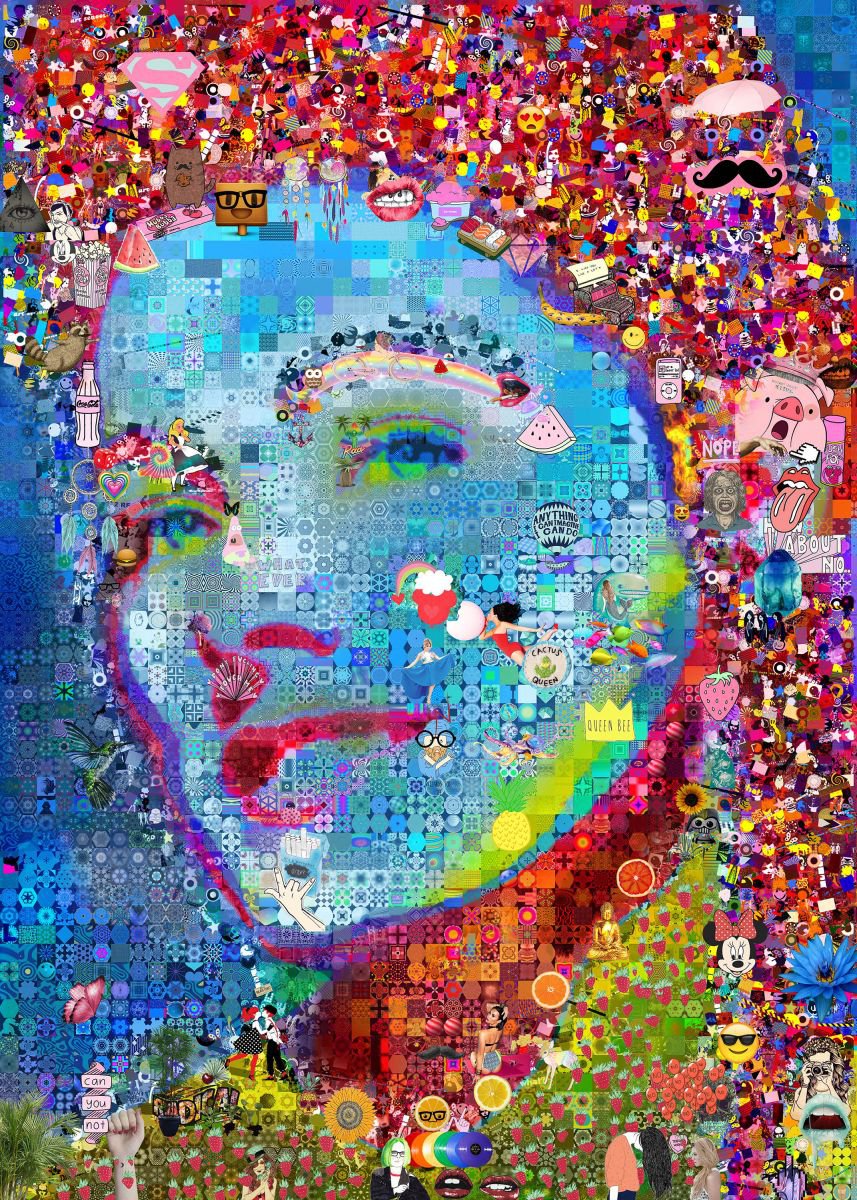 Portrait Collage By John Lijo Bluefish, 40 X 60, Interrupted Melody, Original Artwork