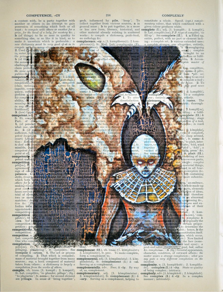 Nascent Demon - Collage Art on Large Real English Dictionary Vintage Book Page by Jakub DK - JAKUB D KRZEWNIAK