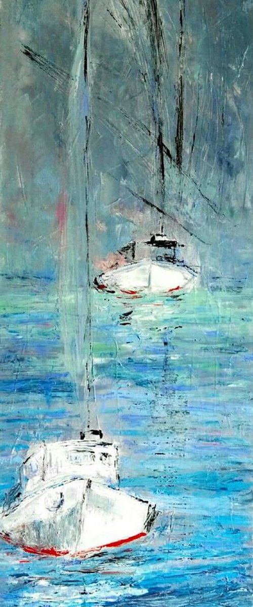 Yachts on raid. (30x90 cm) by Leo Baxiner