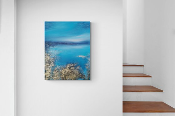 A XL large original modern semi-abstract painting "Blue Lagoon"