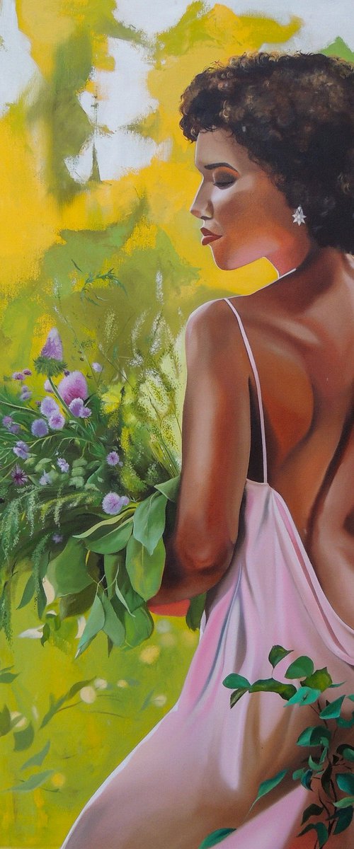 Girl with a bouquet by Kakajan Charyyev