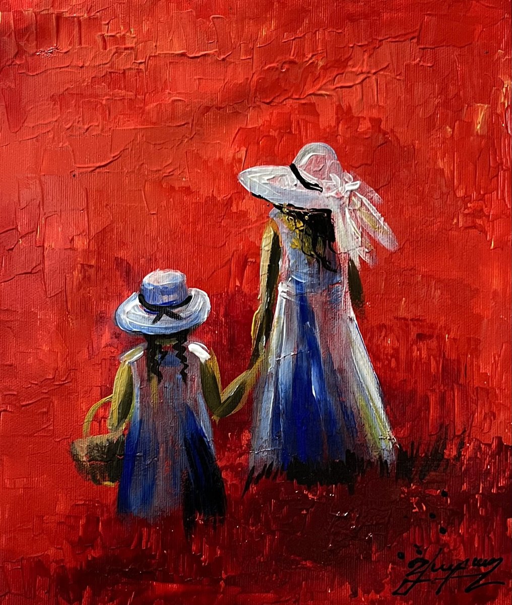 Impressionistic Portrait Oil Painting By Vahe Bagumyan, 10 X 12", Crimson Beauty, Original Artwork