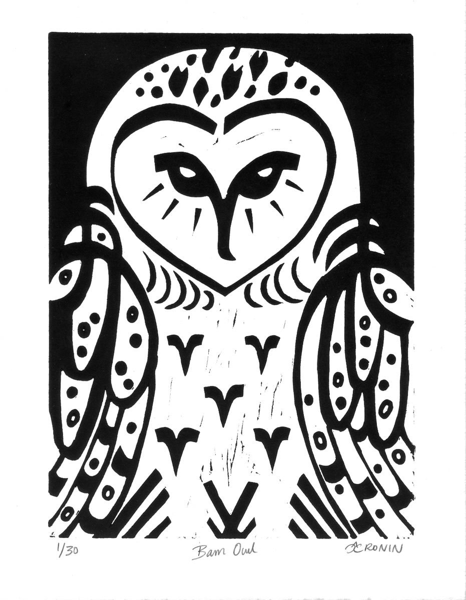Barn Owl b/w (edition of 30} by Catherine Cronin