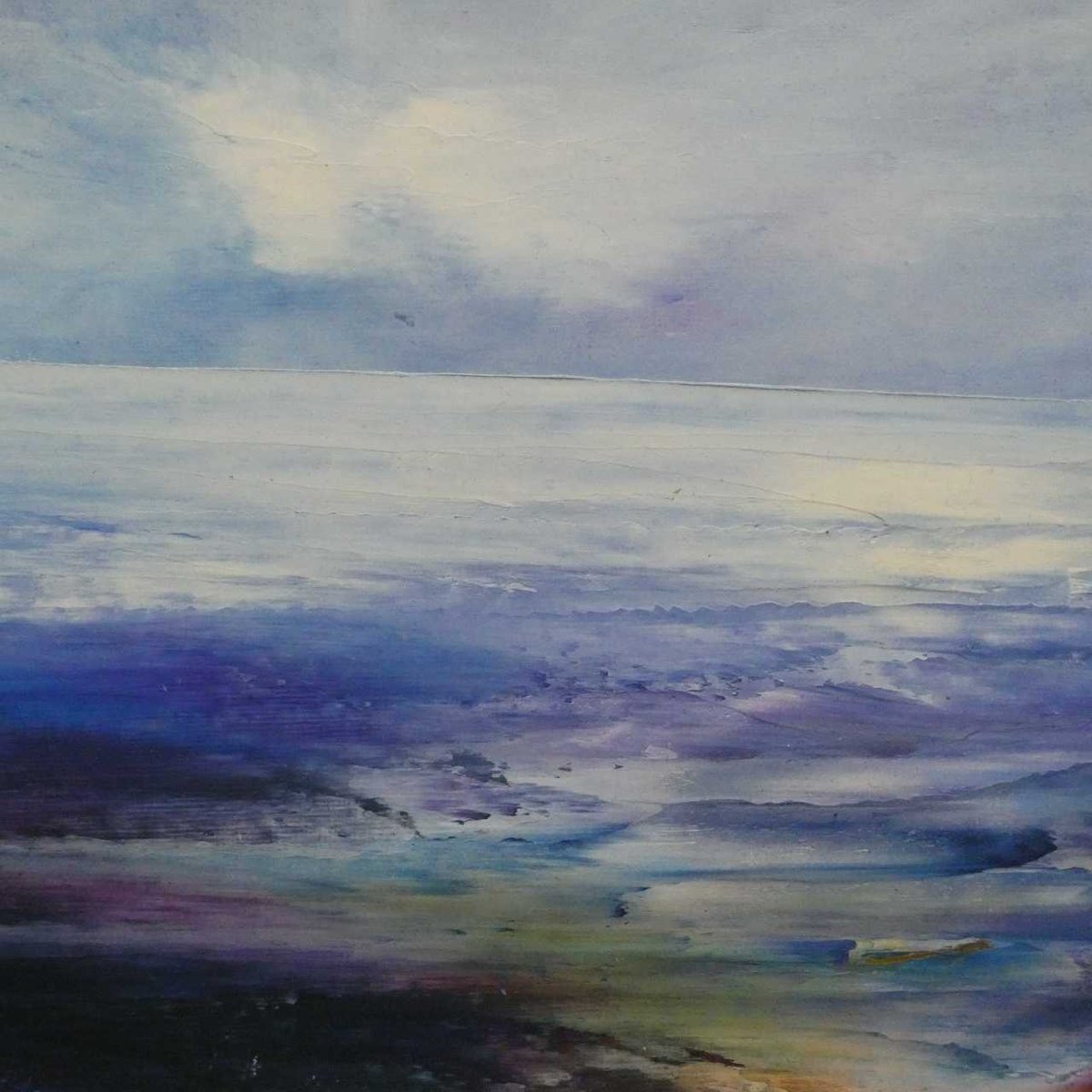 Expressive Landscape Oil Painting By Oconnart, 10 X 10", Shimmering Sea, Original Artwork