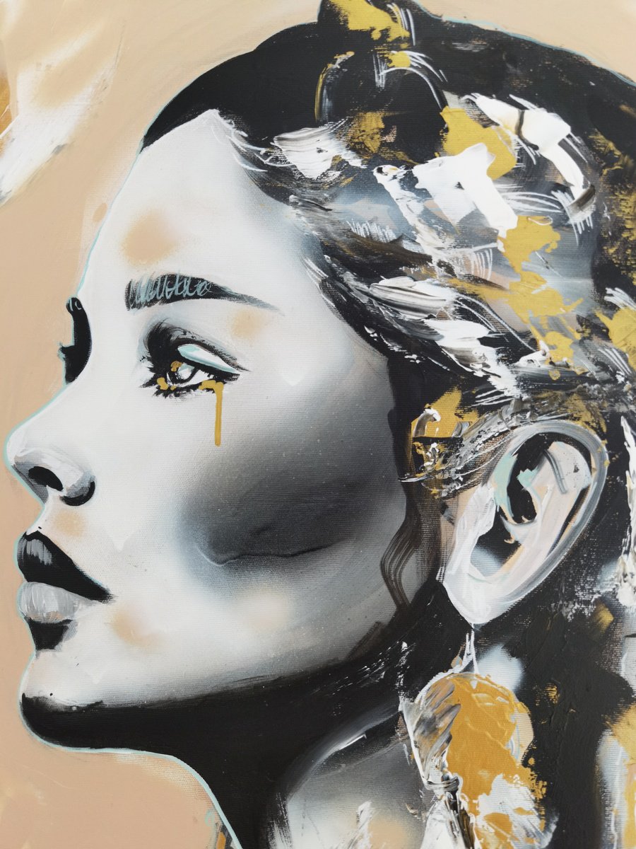 Urban And Pop Portrait Painting By Kanim, 24 X 31", Golden Hour, Original Artwork