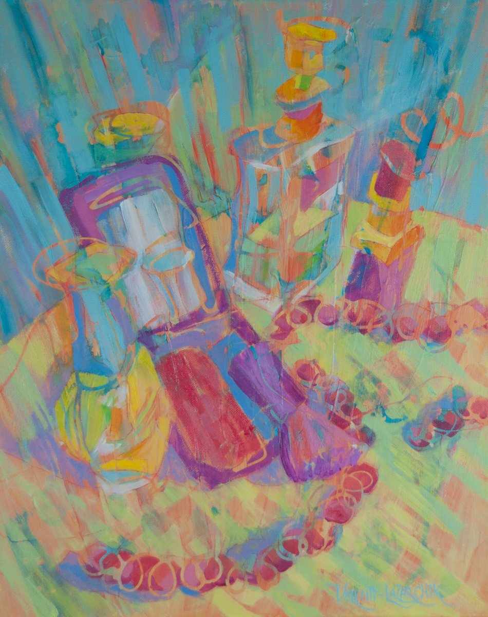 Expressive Still Life Painting By Gina Valenti-Lazarchik, 16 X 20, Be-You-T-Ful #1, Original Artwork