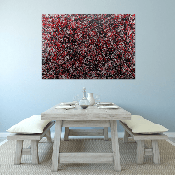 large colored abstract painting signed alessandro butera "red and black" unique work