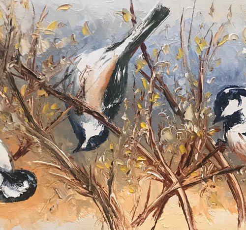 Three sparrow (19x47cm, oil painting, ready to hang) by Rafik Qeshishyan