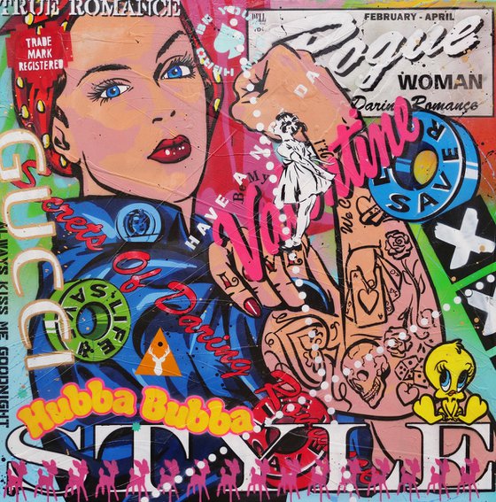 Hubba Bubba Rosie 100cm x 100cm Rosie The Riveter Urban Pop Art