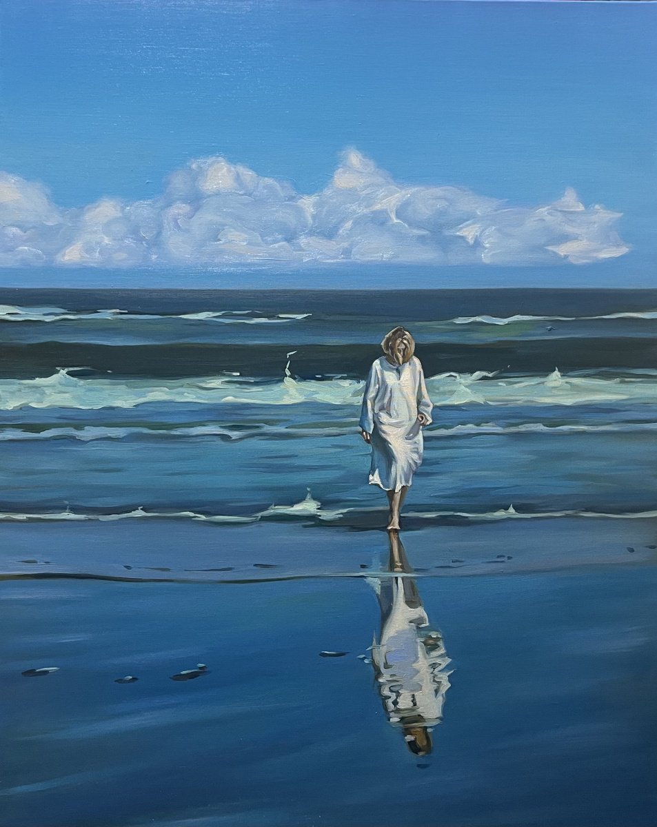 Blue ocean and women 91 cm/ 72.7 cm by Guzel Min
