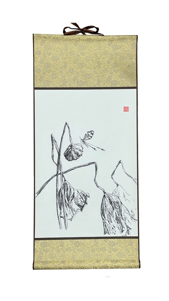 Lotus pond. Dragonfly