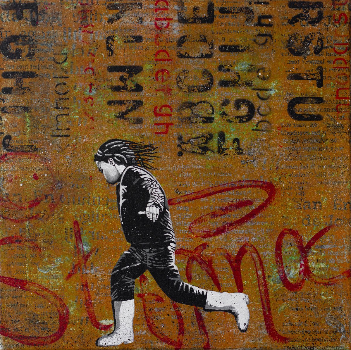 Urban And Pop Portrait Painting By Db Waterman, 20 X 20, Thumbs Up!, Original Artwork