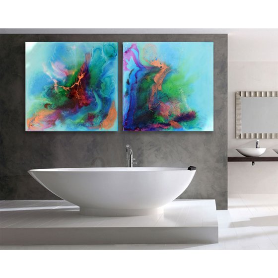 Colours of heaven / Original 80 cm x 40 cm Abstract Large Modern Contemporary  Glossy Water Wall Art By Anna Sidi