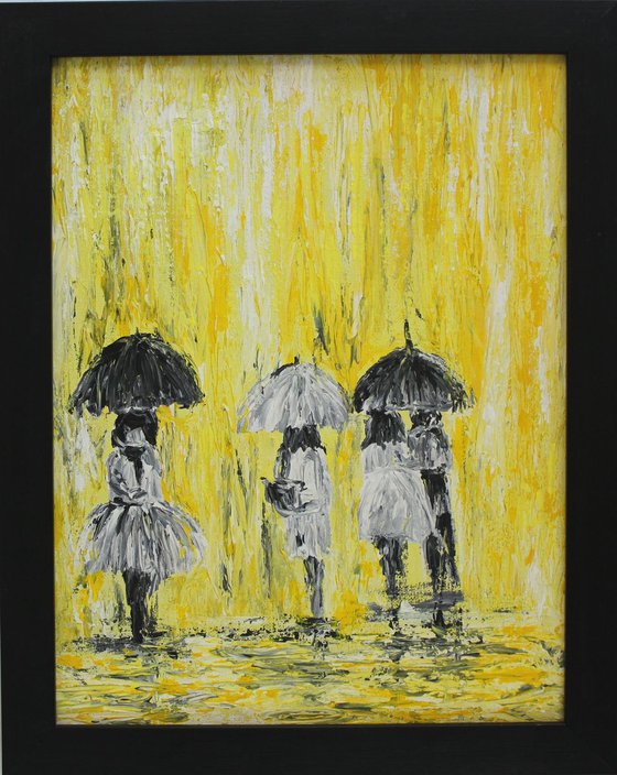 "Yellow Rain, 2016" - Abstract Impressionistic - Acrylic Painting - Rainy Day Series -Ready to hang