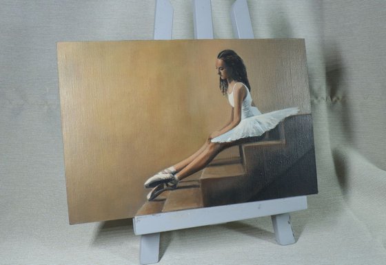 On the Steps, Ballerina Portrait, Girl, Ballet Painting Framed