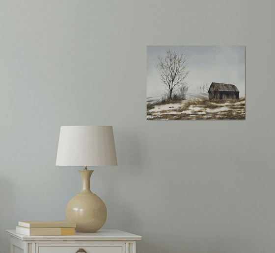 Old barn winter scene