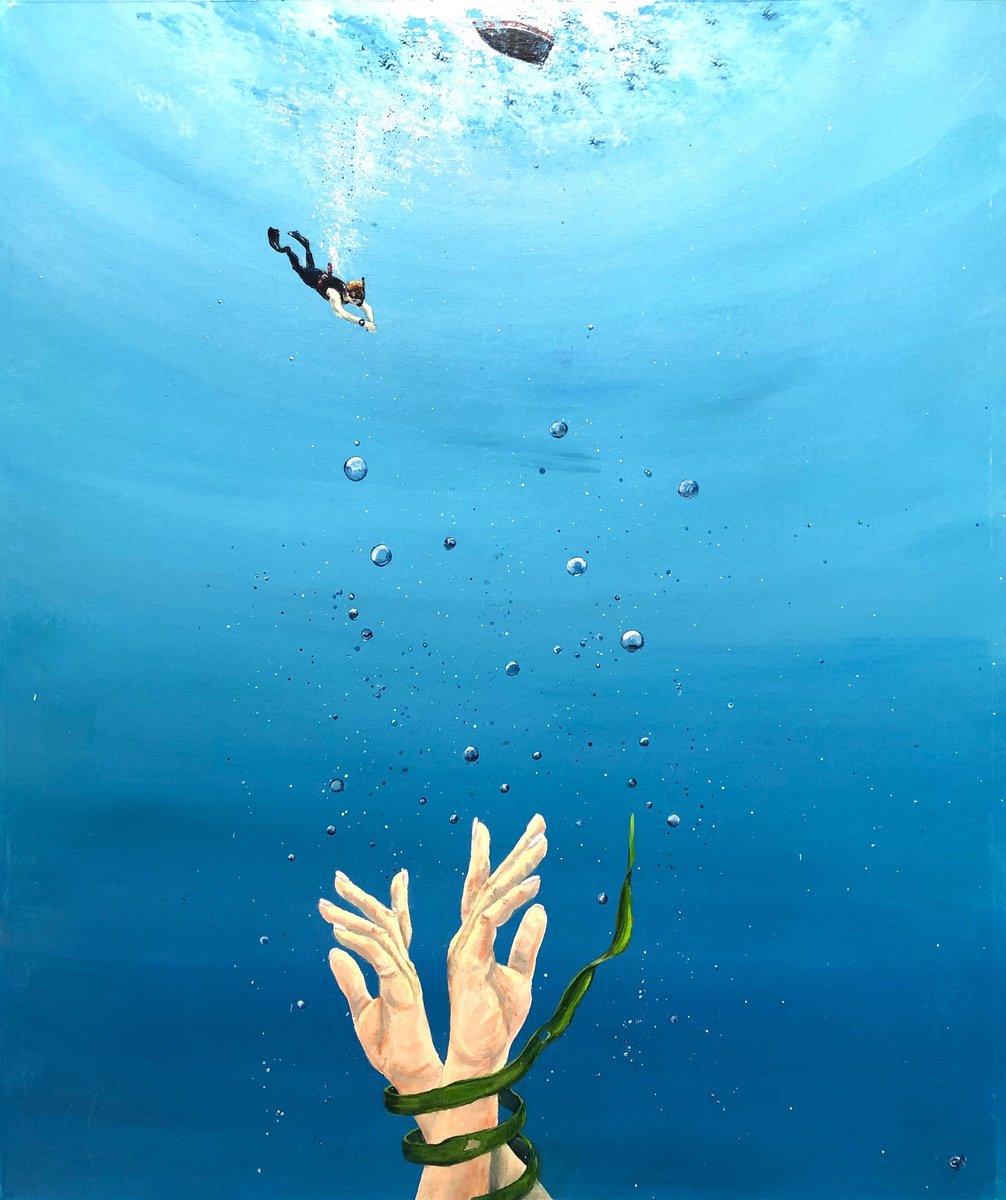 Expressive Portrait Drawing By Lena Smirnova, 22 X 27", To The Surface, Original Artwork