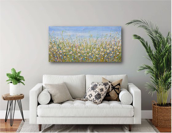 Daisies in July - wildflower meadow painting