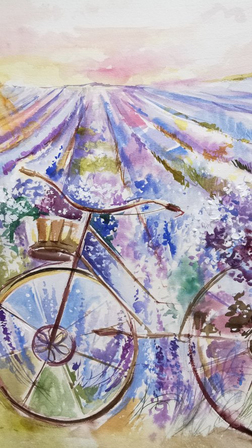 Provence drawing on paper, Bicycle painting by Annet Loginova