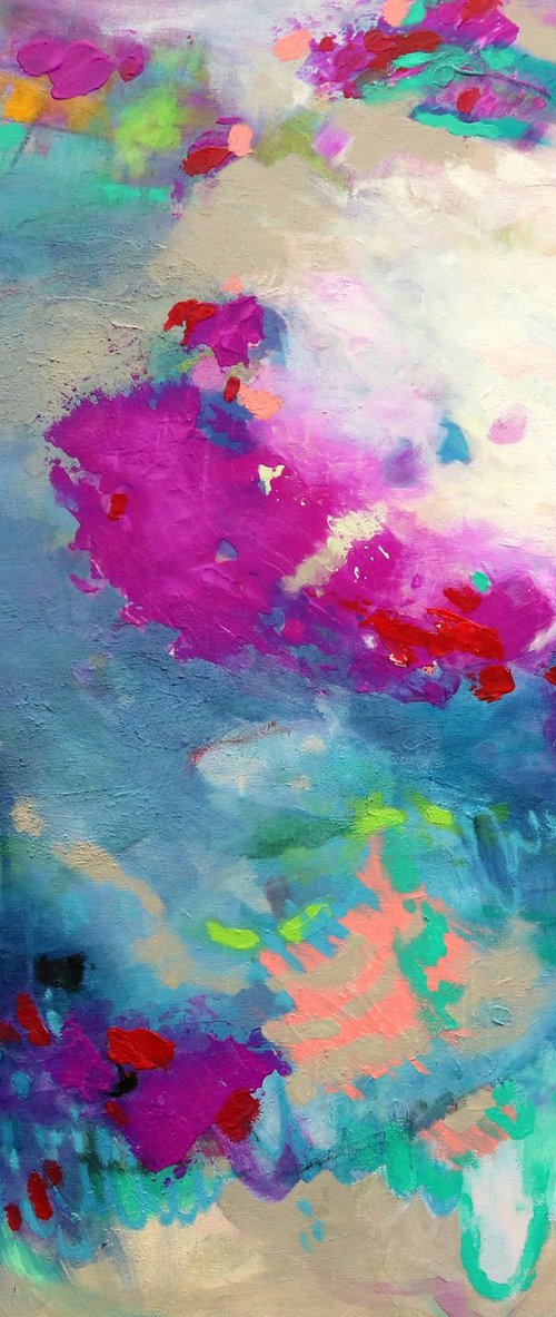 Weekend at the Tide Pools 36x36" Gestural Abstract Expressionist Painting on Large Canvas by Kerri McCabe