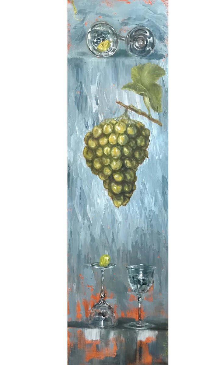 Oil Painting , Grapes &Amp; Glass By Marina Deryagina, 8 X 28, Artwork For Sale On Artfinder