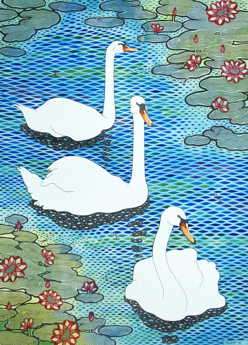 Illustrative Animal Painting By Rudra Kishore Mandal, 21 X 29", Water Ballet, Original Artwork