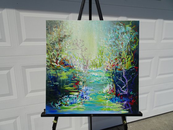 WATER LILY POND. Modern Impressionism inspired by Claude Monet Water-lilies