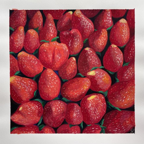 Strawberry Gouache Painting, Cottagecore Art, Farmcore Countrycore by Kate Grishakova
