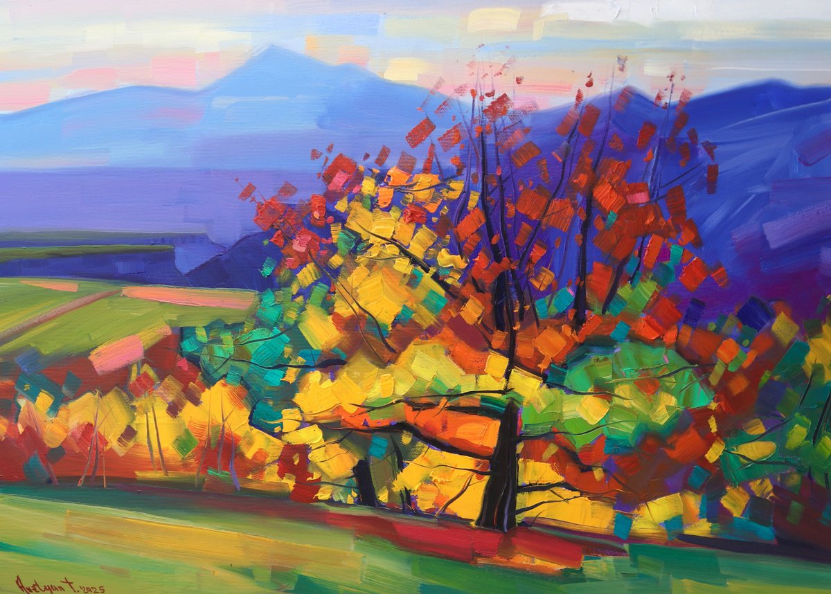 Impressionistic Landscape Oil Painting By Tigran Avetyan, 28 X 20", Autumn Landscape, Original Artwork
