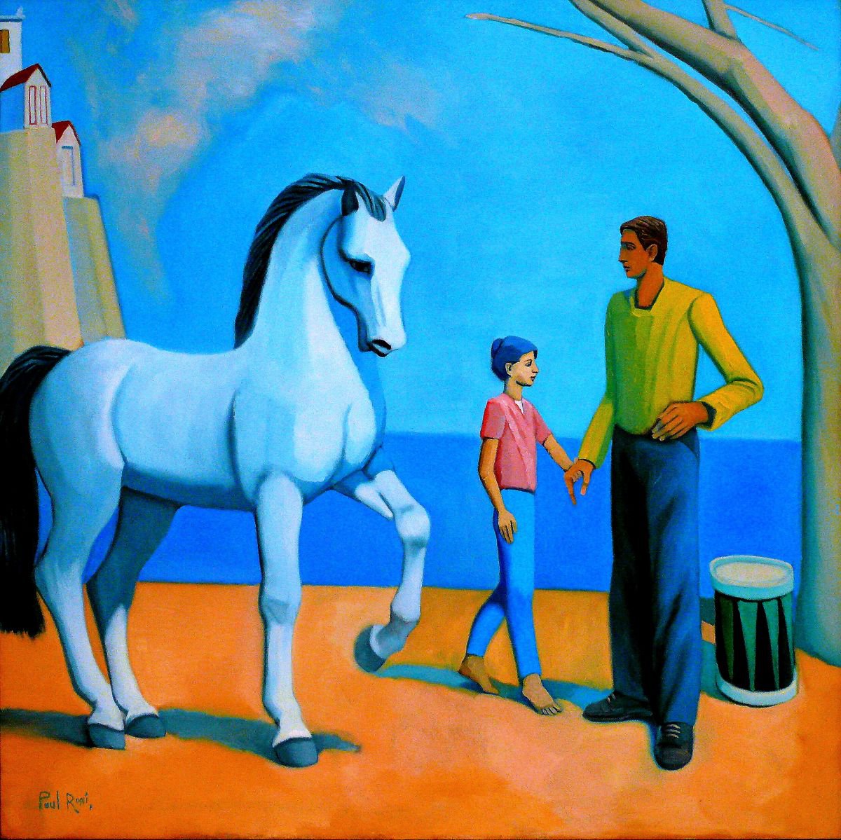 Figures And Horse In Archaic Landscape by Paul Rossi