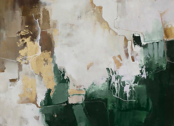 "Green Flash 2" Abstract green brown gold art