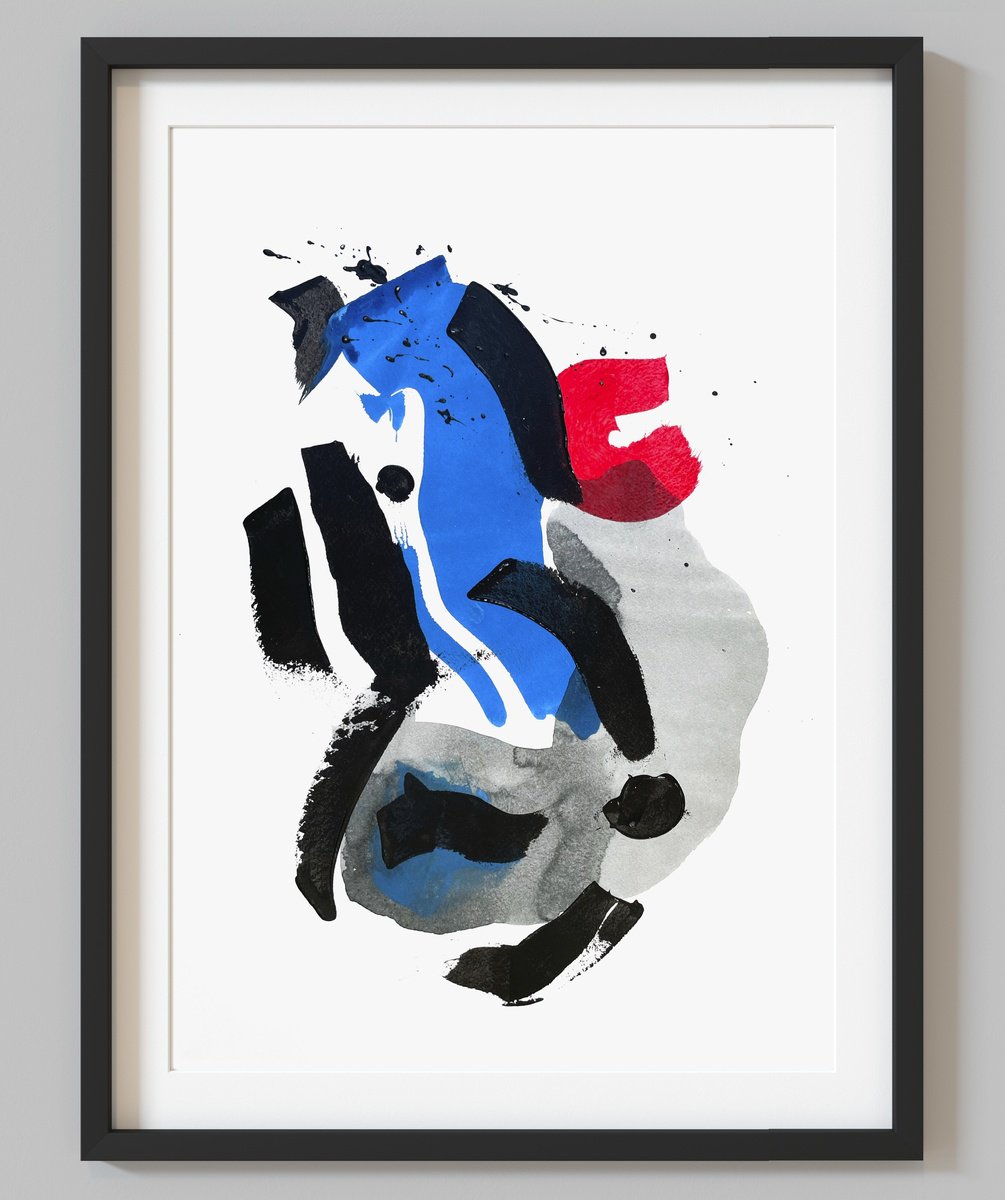 Abstract Acrylic Painting By Evgenia Makarova, 17 X 23, Red Abstract Accent, Original Artwork