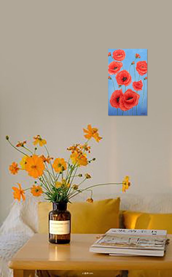 Poppies on blue.