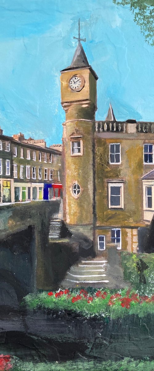 River, Bridge And Buildings In Stockbridge, Edinburgh by Andrew  Reid Wildman