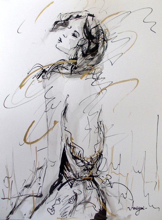 Woman  ink drawing series-Figurative drawing on paper