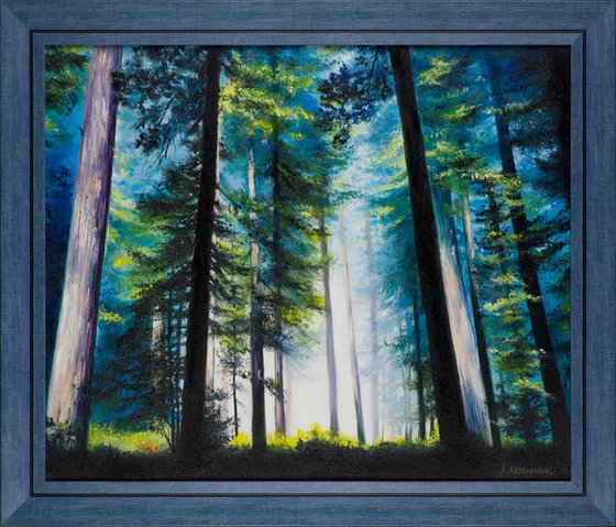 "Mysterious forest"  forest landscape summer  liGHt original painting  GIFT (2015)