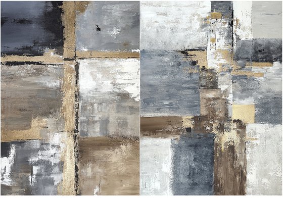 Golden Horizons: Fractured Light Diptych