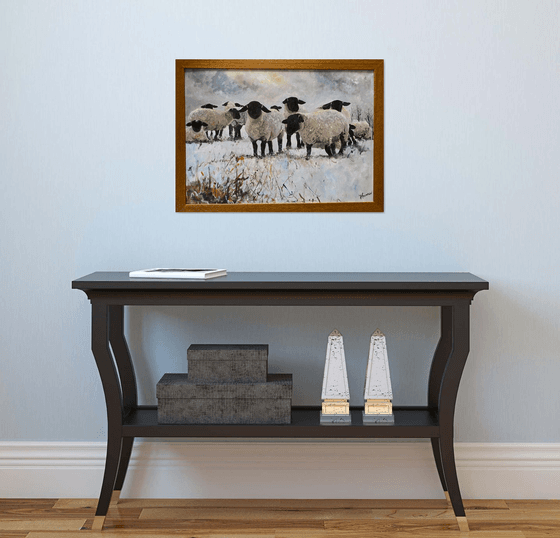 Black Face Sheep Winter framed