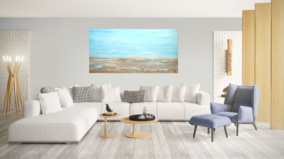 A Place to Remember   - XXL abstract acrylic painting canvas wall art blue beige modern art