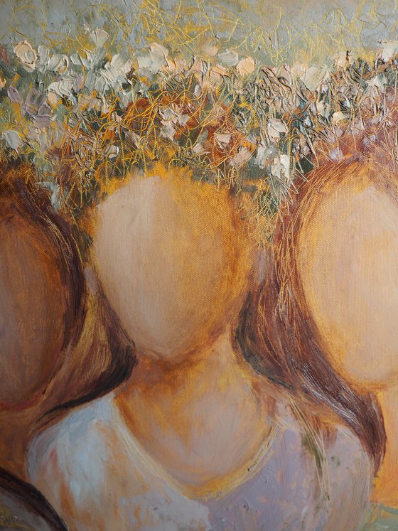 Strength, Faith, Courage, and Devotion - Large Figurative Women Portrait Original Oil Painting on Canvas