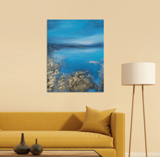 A XL large original modern semi-abstract painting "Blue Lagoon"