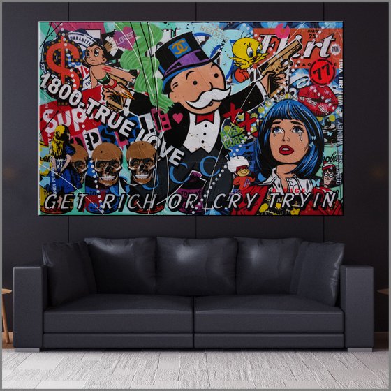 Get Rich 160cm x 100cm Monopoly Man Textured Urban Pop Art