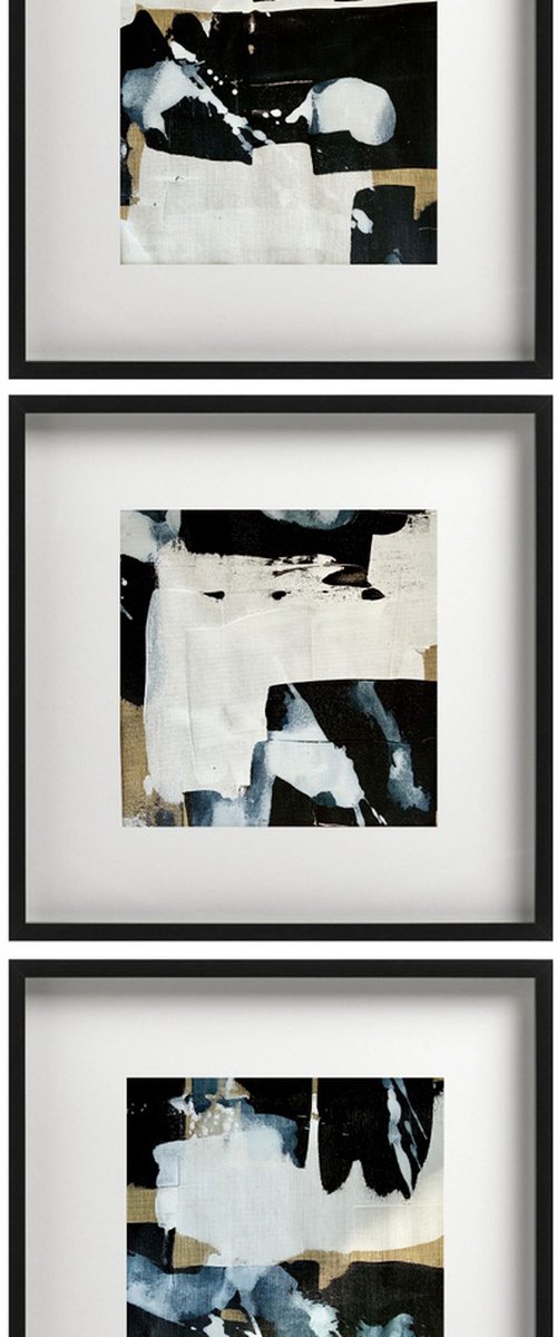 Abstract No. 2121 1-3 black & white  -set of 3 by Anita Kaufmann