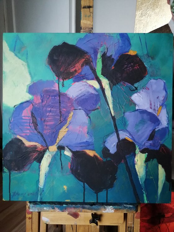 Irises blue with violet. Flower art