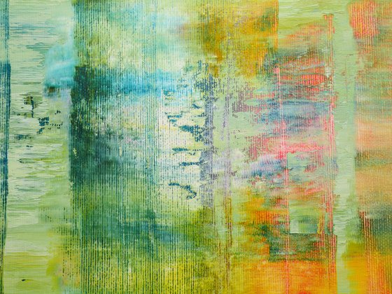 70x50 cm | 23.5 x 19.5″ Green Orange Abstract Painting Original Canvas Art