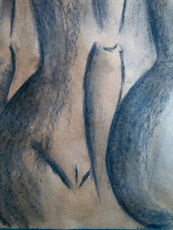 Lesbian Painting LGBT Original Art Couple Artwork Female Nude Drawing Woman Nude Charcoal Sketch Erotic Painting Home Wall Art 12 by 17" by Halyna Kirichenko